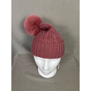 Style & Co Women's Shine Pom-Pom Cable Knit Beanie Rose One Size NWT's